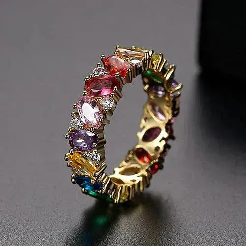 Anel Vintage com Zircónias Multicor