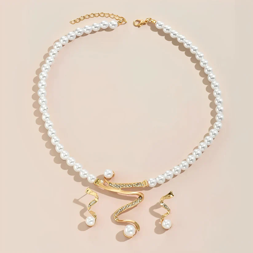 Conjunto de Colar e Brincos de Pérolas Naturais
