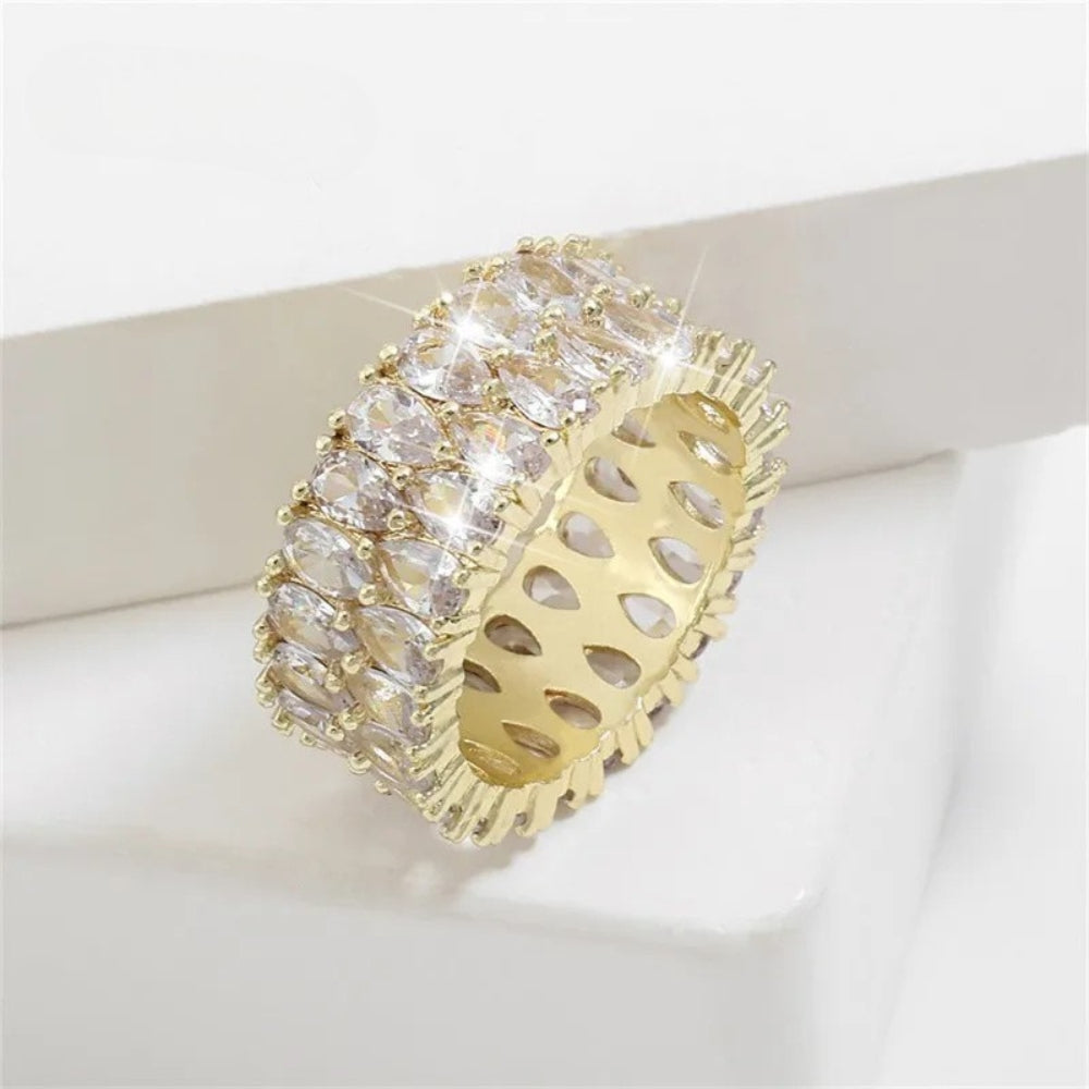 Anel Vintage Gold Wide Crystal