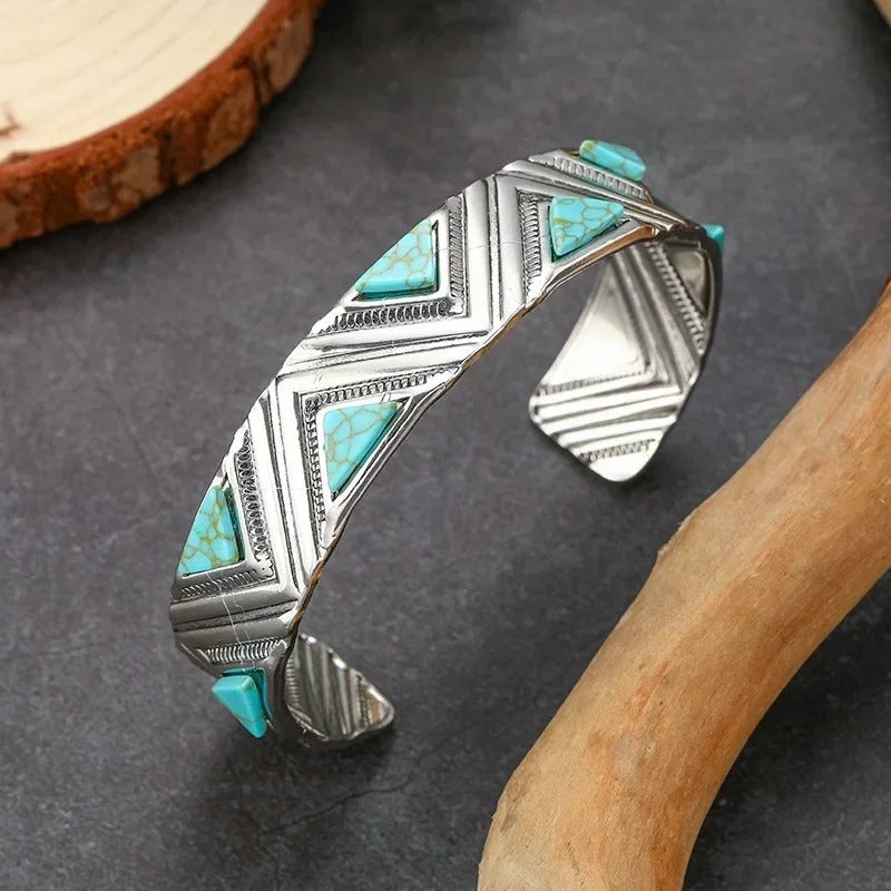 Pulseira Vintage Boémia Tribal com Turquesa